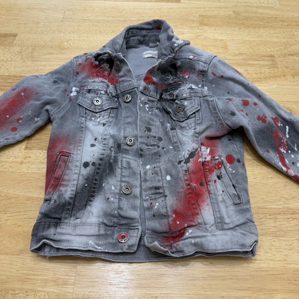 Y2K Evolution in Design CHILD'S size 5 Jean Jacket With Spray Paint Splatter